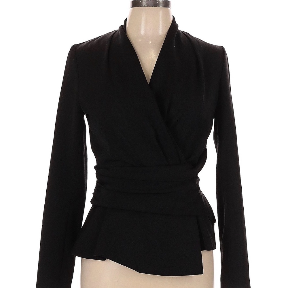 Black Faux Wrap Front Long-Sleeve Top